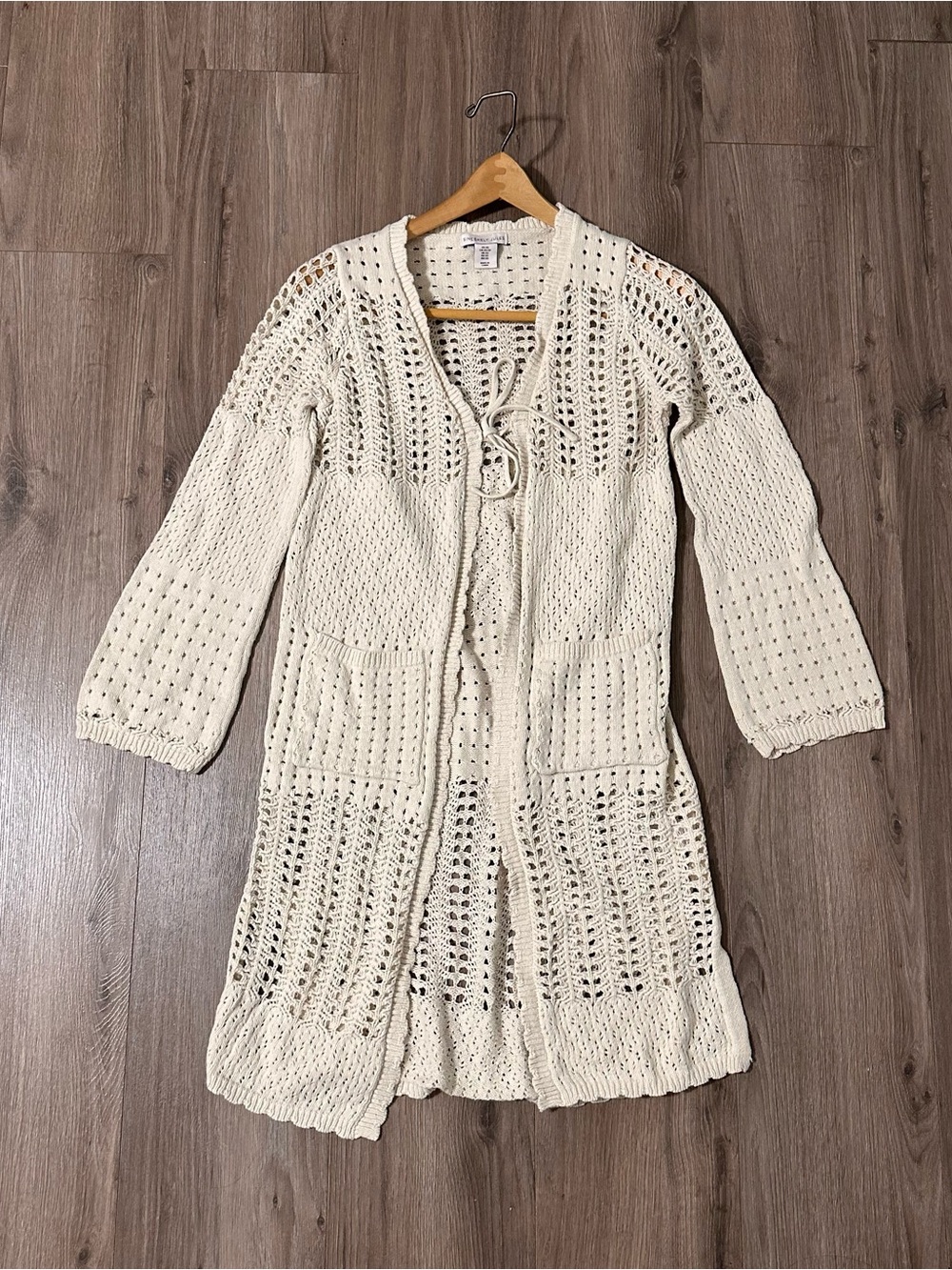 Sincerely Jules Sweater Jacket Cream Cable Knit Cotton Tie-Front